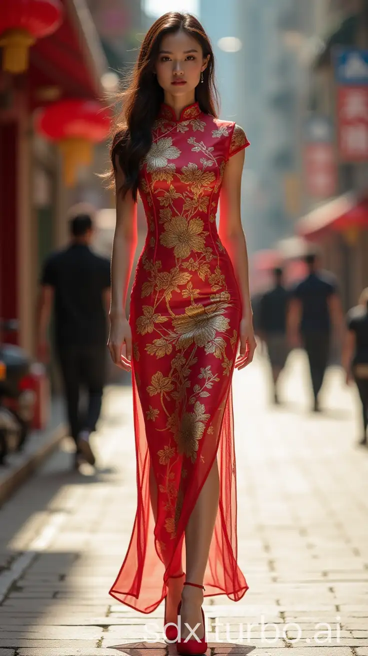 Stunning-19YearOld-Chinese-Girl-in-Alternate-Color-Qipao-Walking-Downtown-Hong-Kong