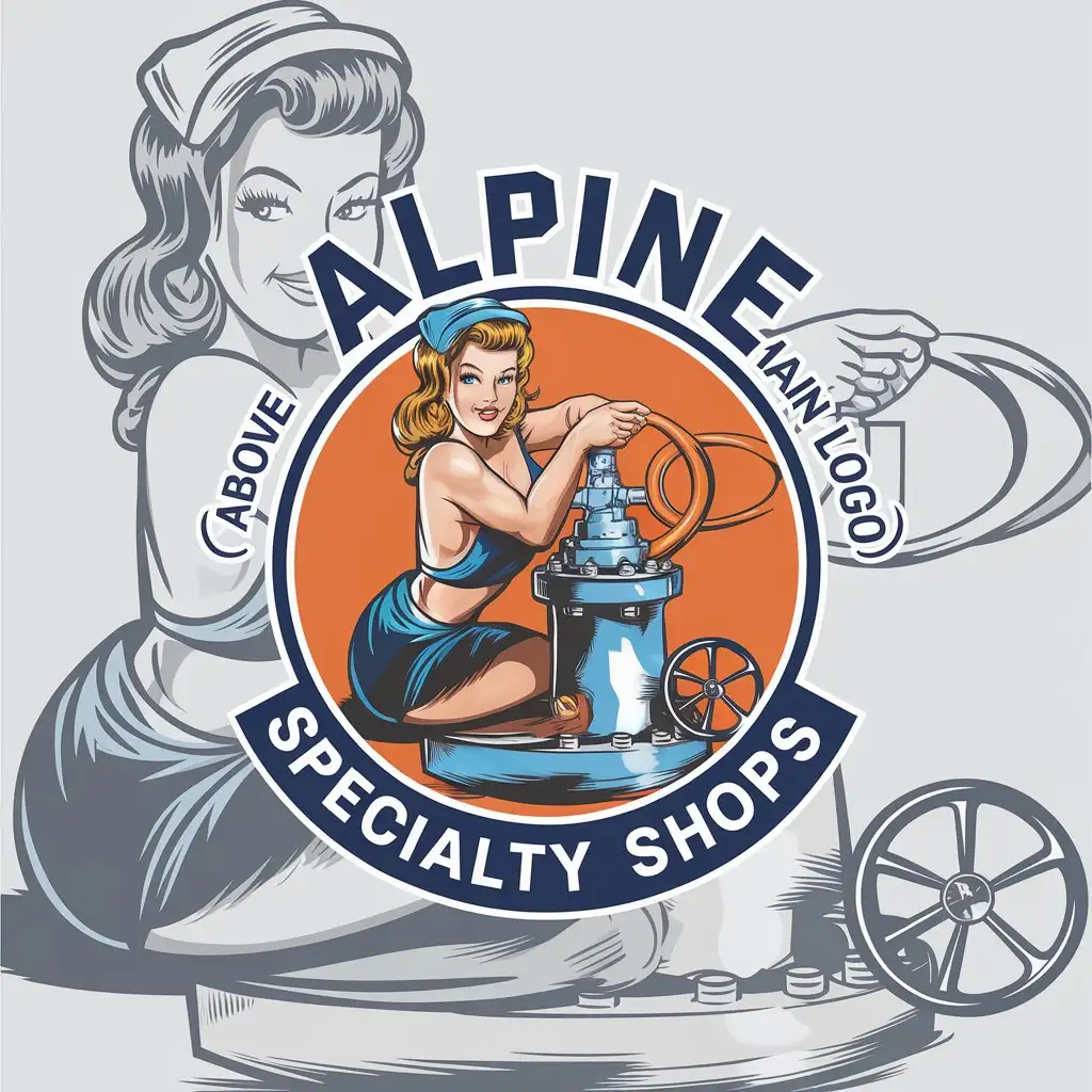 LOGO Design for Alpine Specialty Shops PinUp Girl on Oilfield Pressure Safety Valve