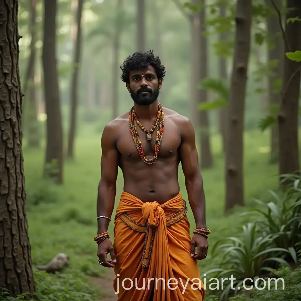 Tamil-Man-Wearing-Dhoti-Standing-in-Forest
