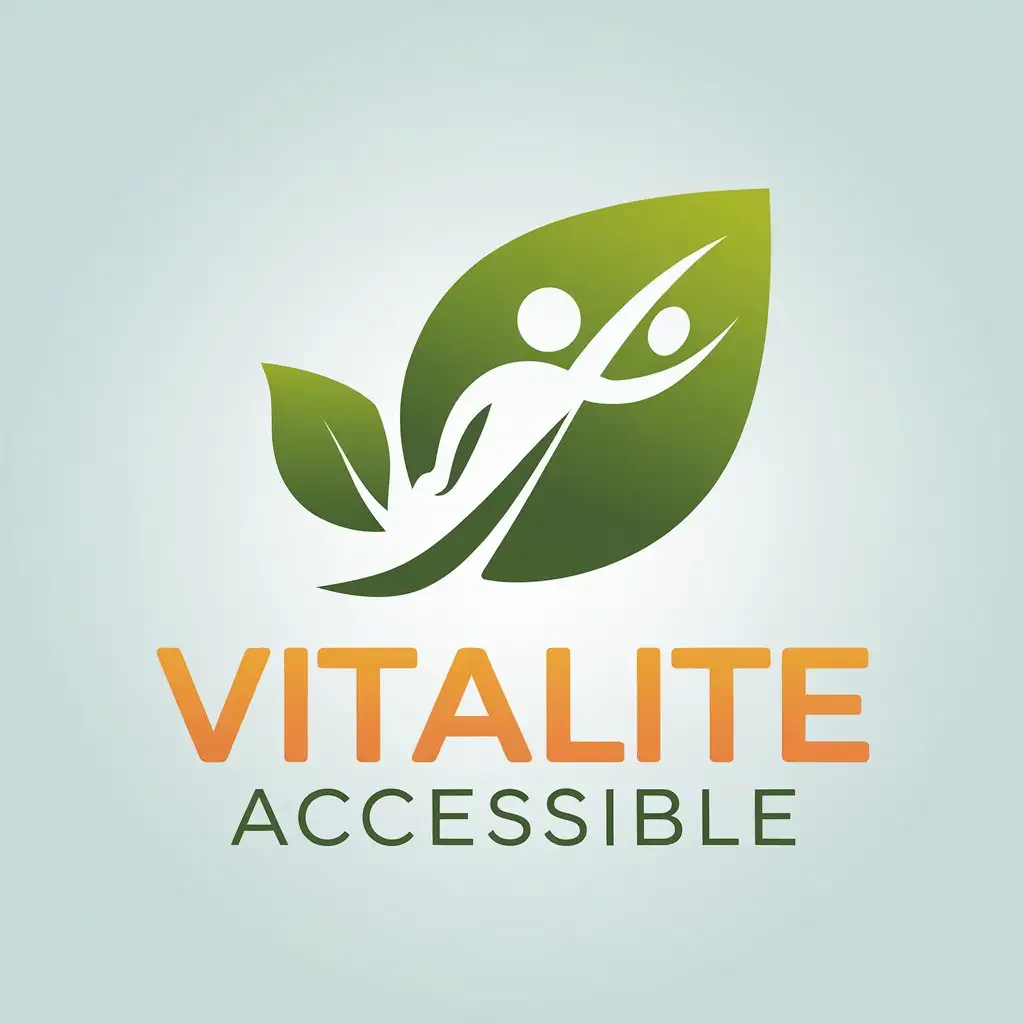 a vector logo design,with the text "vitalite accessible", main symbol:Create a logo representing vitality in an accessible way by considering certain key elements: Colors: Use bright and dynamic colors such as green, orange or blue, which evoke health, energy and well-being. Font: Choose clear and legible typography. Avoid overly complex fonts to ensure maximum accessibility. Symbols: Incorporate symbols of vitality such as a leaf, sun, or moving silhouette to represent dynamism and health. Simple design: Opt for a simple design to facilitate recognition and memorization of the logo.,Moderate,clear background