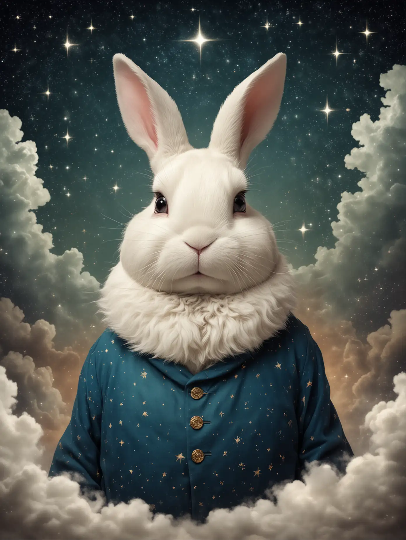 Fantasy Chubby Bunny Surrounded by Starry Sky in Christian Schloe Style