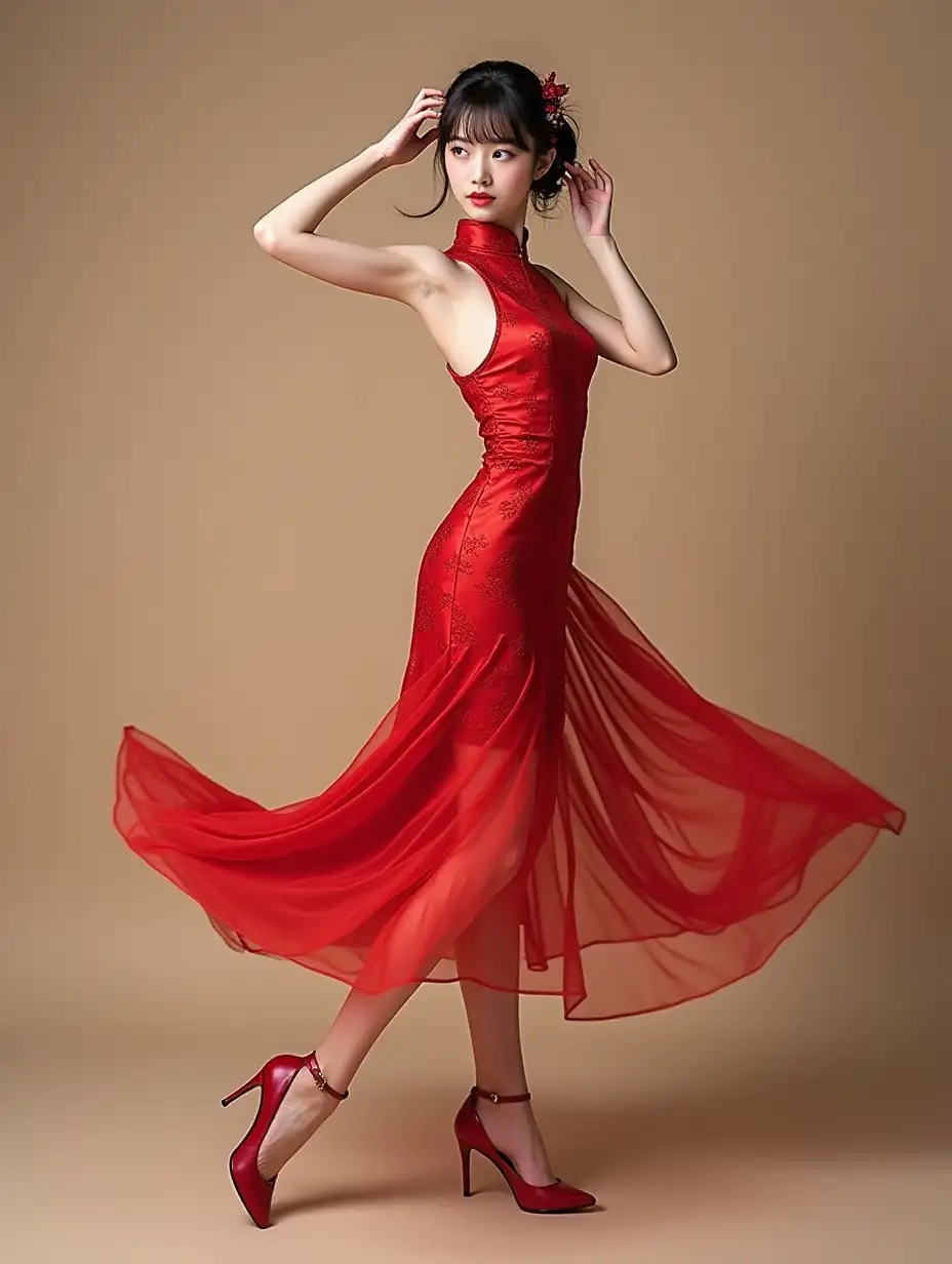 Elegant-Chinese-Woman-in-Red-Qipao-at-Spring-Festival-Portrait