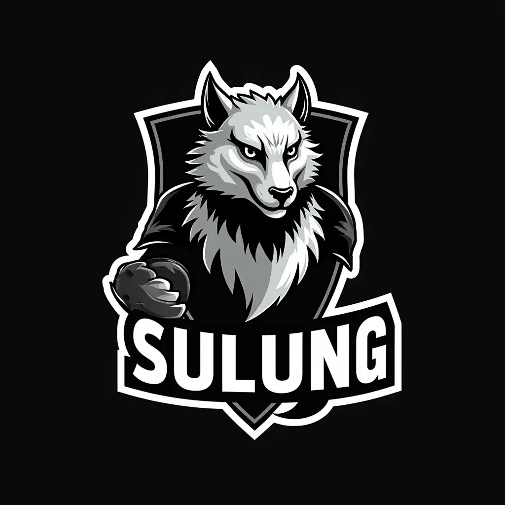 logo team futsal, with naga head icon. with name 'sulung'. black and white