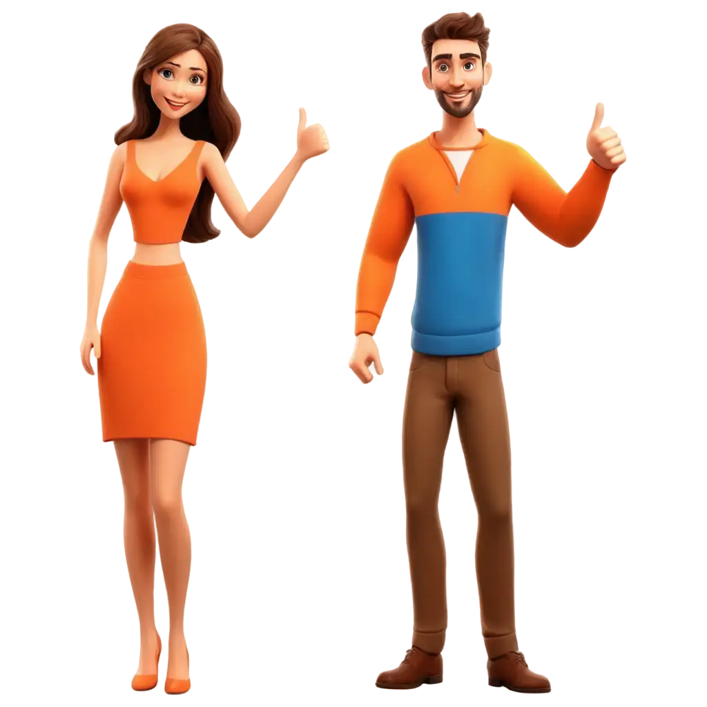 Happy-Man-and-Beautiful-Woman-Cartoon-PNG-Image-in-Blue-and-Orange-Colors