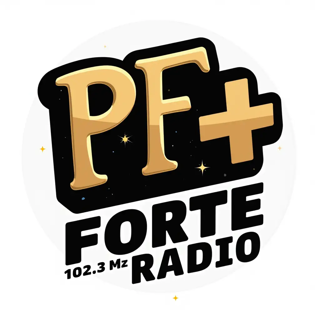 Logo for radio station. 102,3Mhz frequency. The name of the radio station in Macedonian language is PLUS FORTE RADIO, with Cyrillic letters. Black and gold colors, inspired by woofers. Integration of letters P and F and R, mixed together to make PLUS symbol. You can use capitalized and small version of letters. Png version with transparent background or on white background.