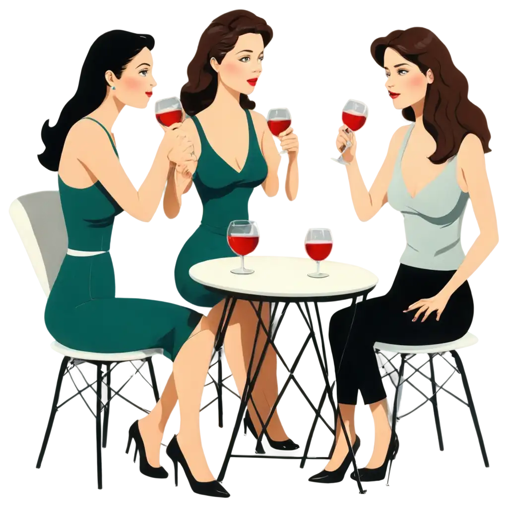 Cartoon-PNG-Image-Four-Women-Enjoying-Wine-at-a-Table