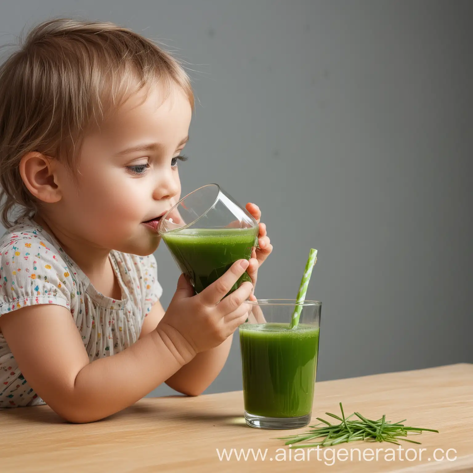 Young-Child-Drinking-Wheatgrass-Juice-from-Transparent-Glass