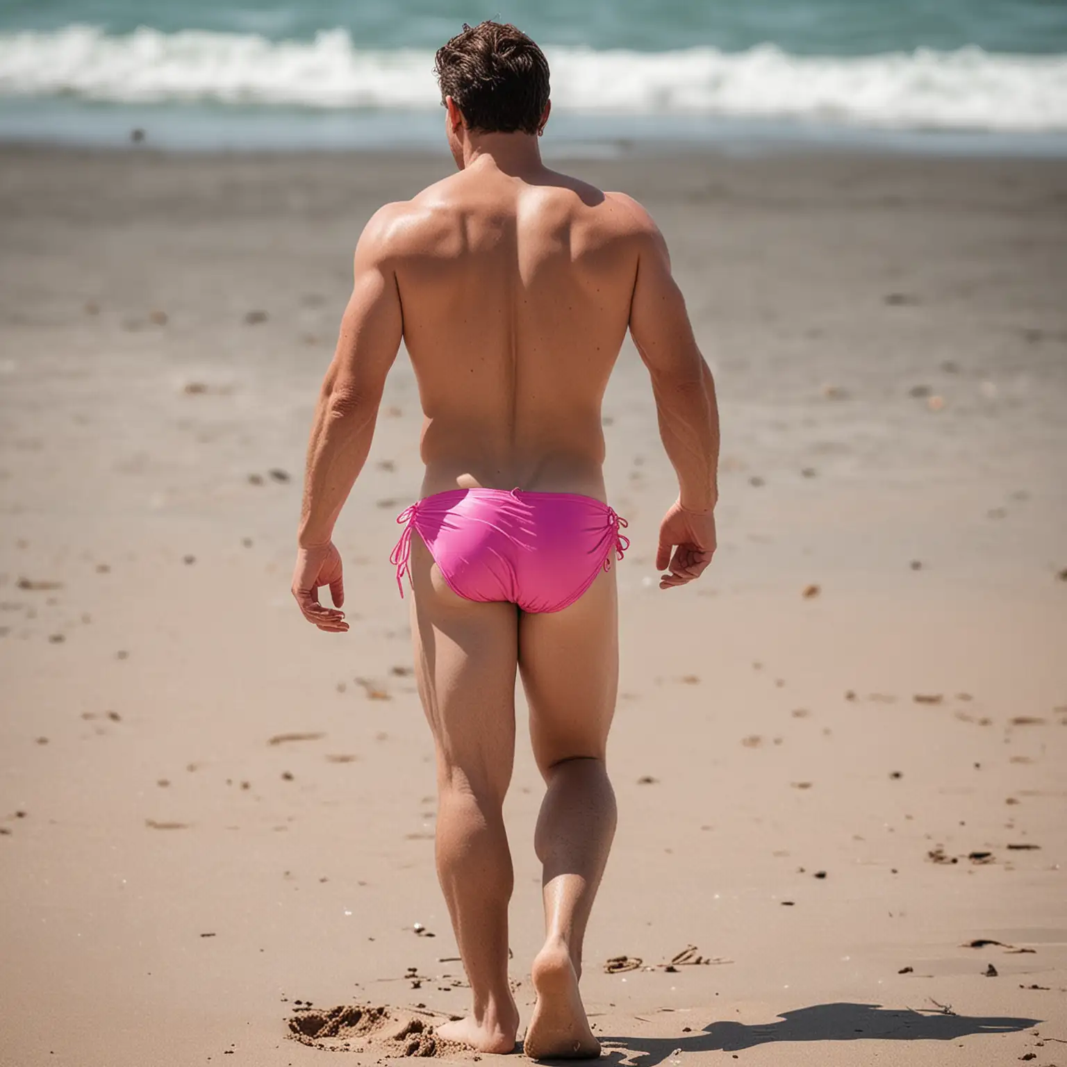 Man-in-Pink-Thong-Swimsuit-Walking-on-the-Beach