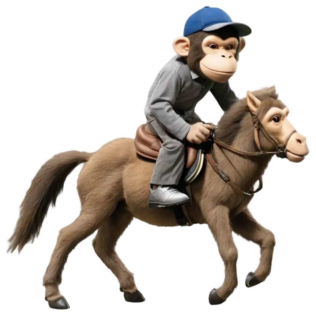 A monkey riding a horse on a golf course