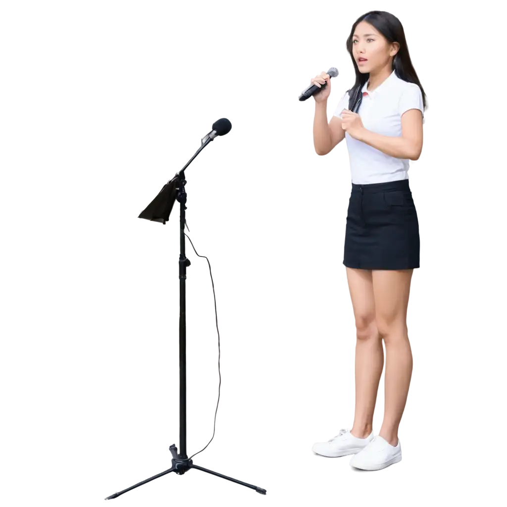 PNG-Image-of-a-Woman-in-White-Polo-Singing-on-Stage-with-Microphone