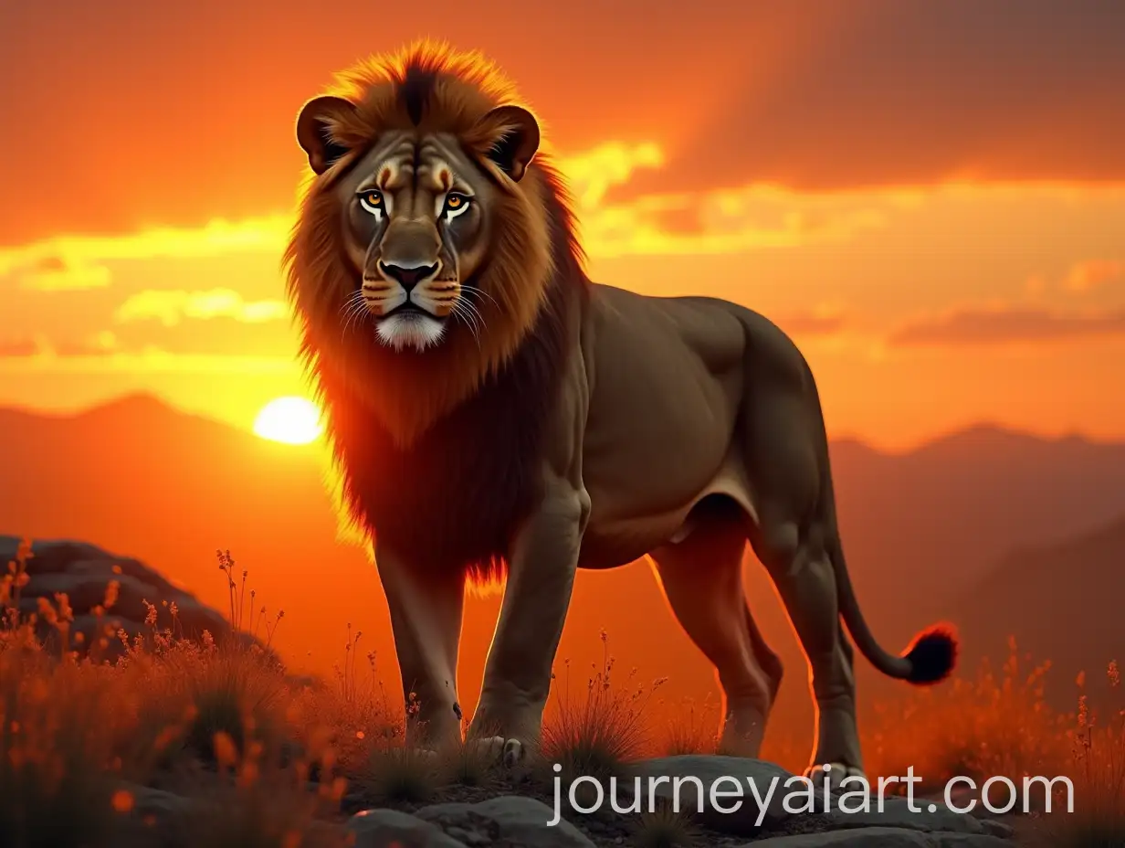 Majestic-Lion-at-Sunset-on-Rocky-Terrain