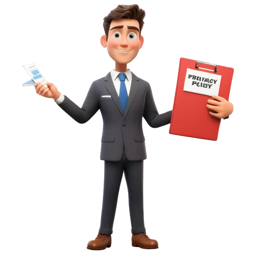 Cartoon-Character-PNG-for-Privacy-Policy-Corporate-Worker-with-Files-and-Board