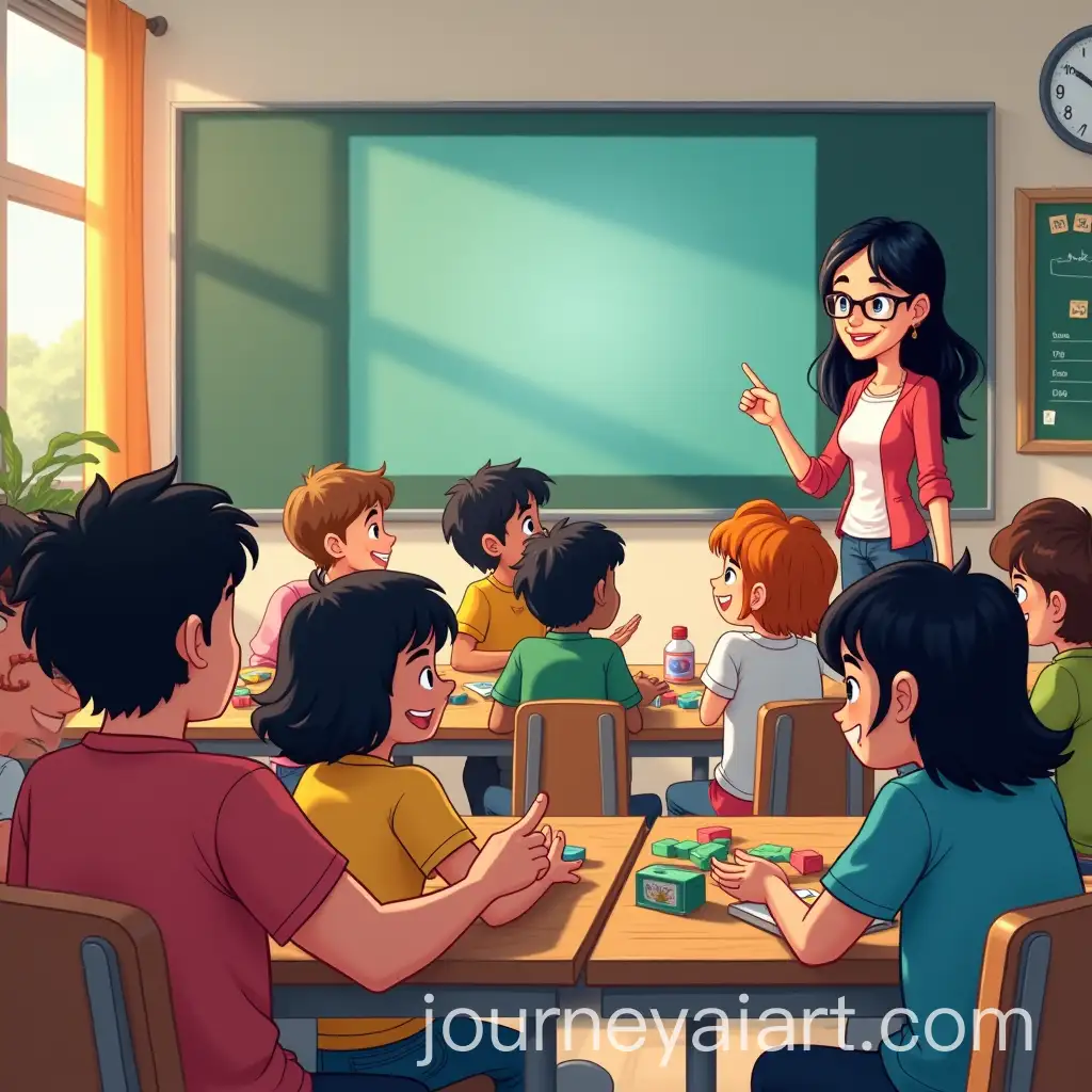 TeenAI-Art-Prompt-Expansionagers-Engaged-in-GameBased-Learning-in-Classroom-with-Animated-Screen