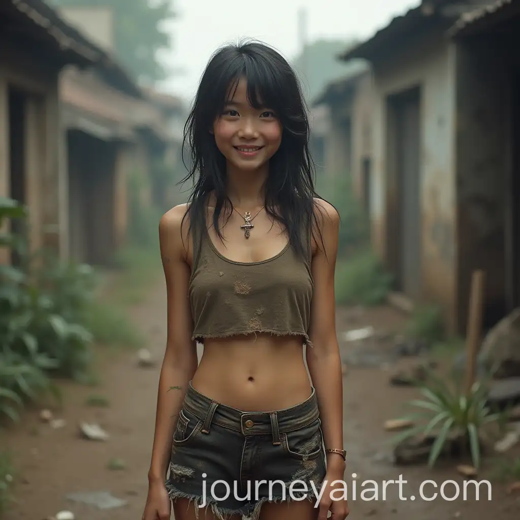 Petite-Asian-Girl-Smiling-in-PostApocalyptic-Environment