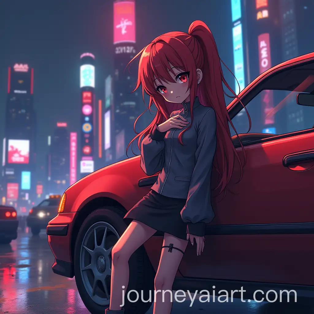 Anime-Girl-Leaning-on-Car-inAI-Art-Prompt-Expansion-Evangelion-Neon-Genesis-Art-Style