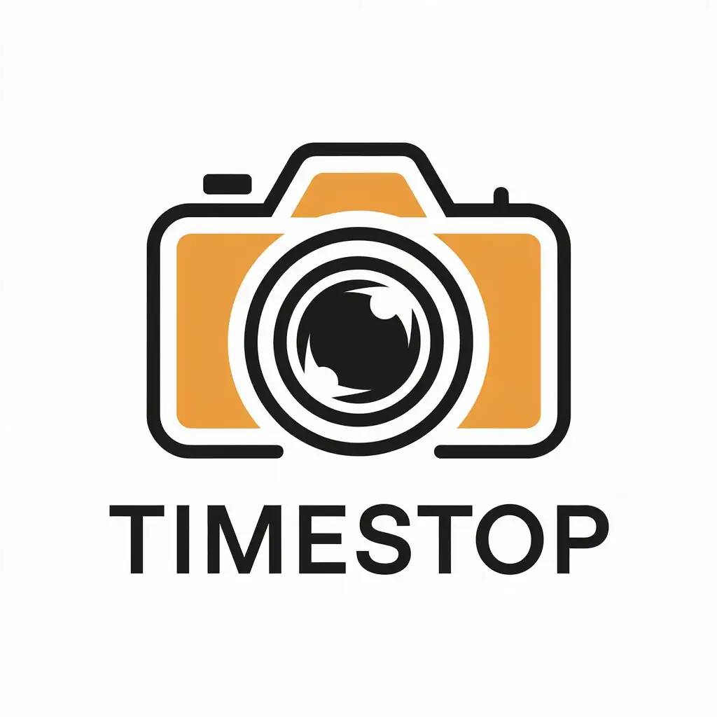 a vector logo design,with the text "timestop", main symbol:camera,Moderate,be used in photography industry,clear background