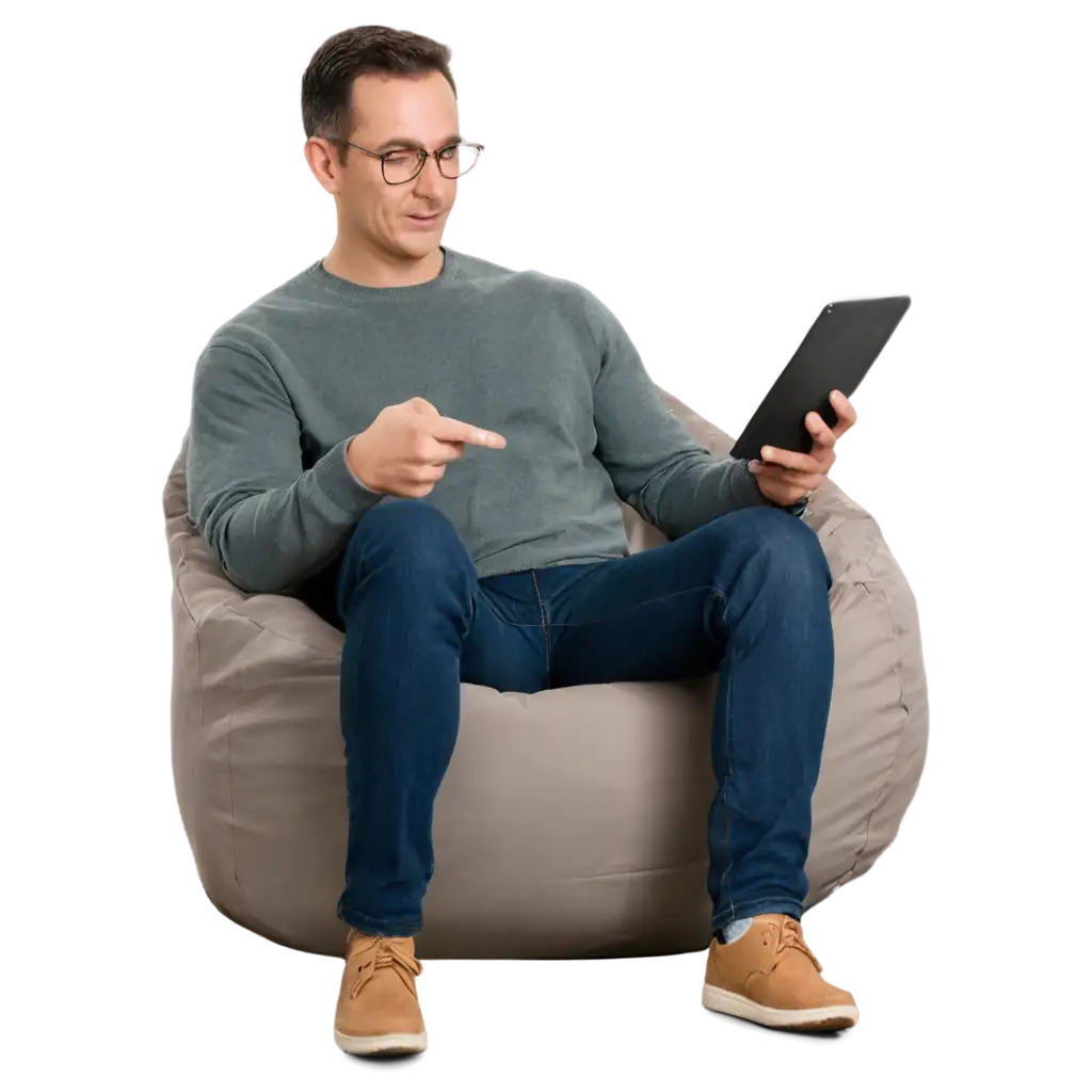 HighQuality-PNG-Image-of-a-Man-Relaxing-on-a-Beanbag-Chair-with-a-Tablet-in-Casual-Clothes