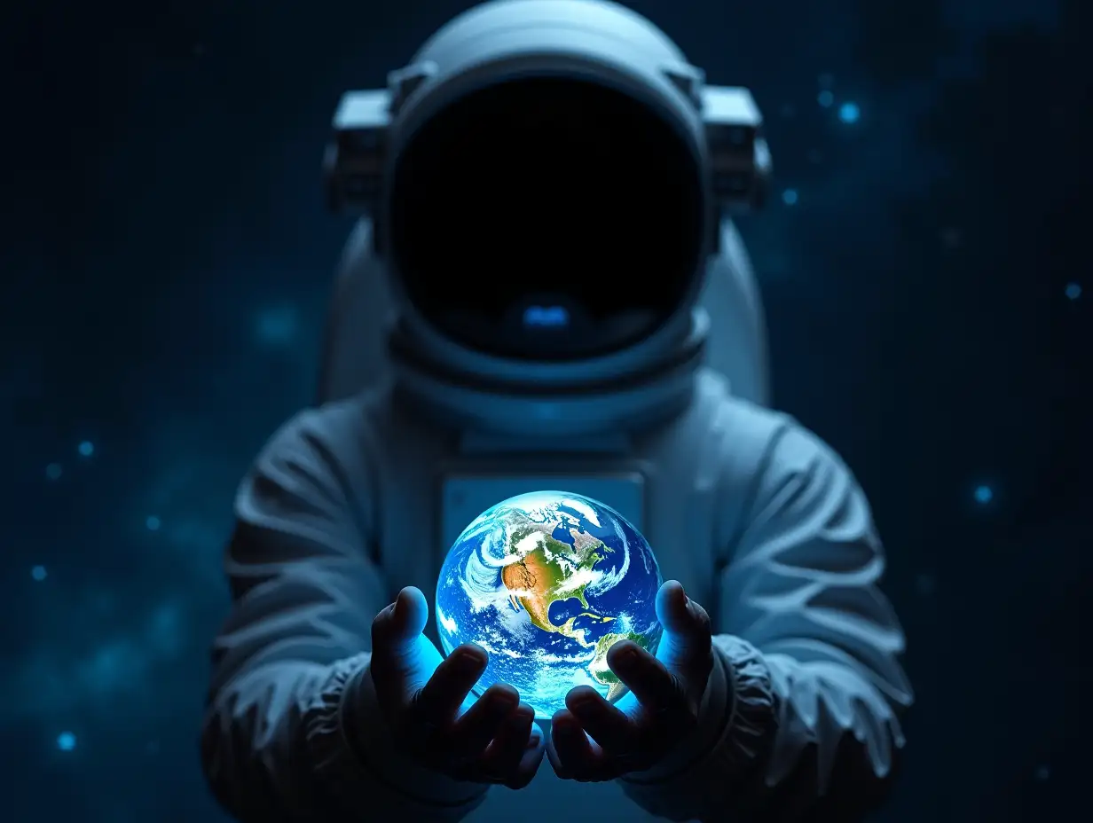 Faceless-Astronaut-Holding-Glowing-Planet-in-Space