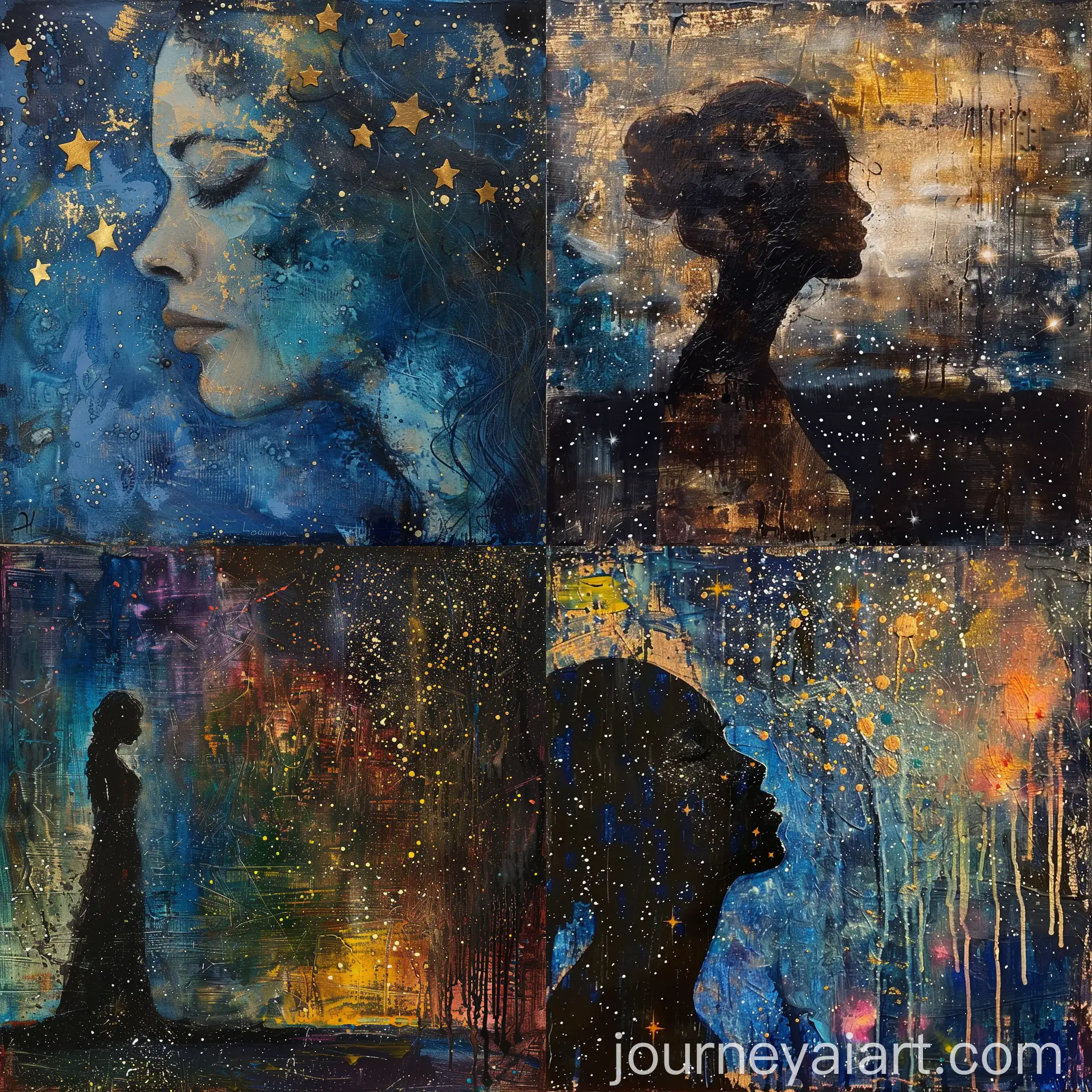 Mixed-Media-Grunge-Painting-of-a-Woman-in-a-Starlit-Night