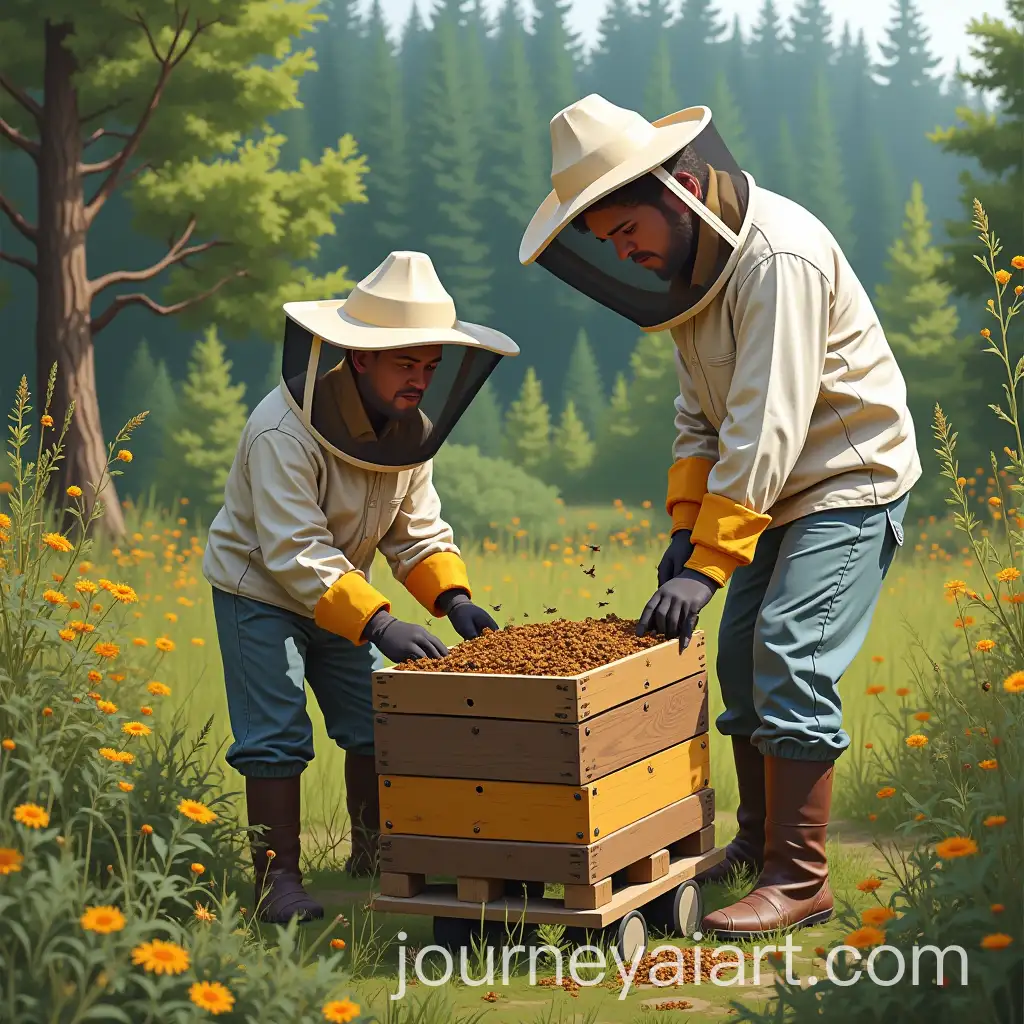 CloseUp-of-Beekeeping-Hive-Bees-and-Tools-in-Action