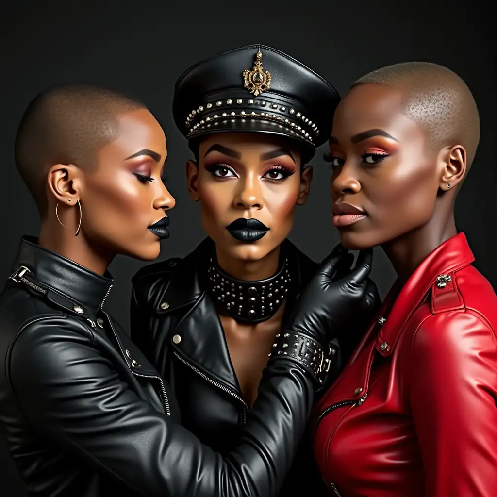 Black-Women-Applying-Makeup-to-Cynthia-Erivo-in-Punk-Leather-Fashion