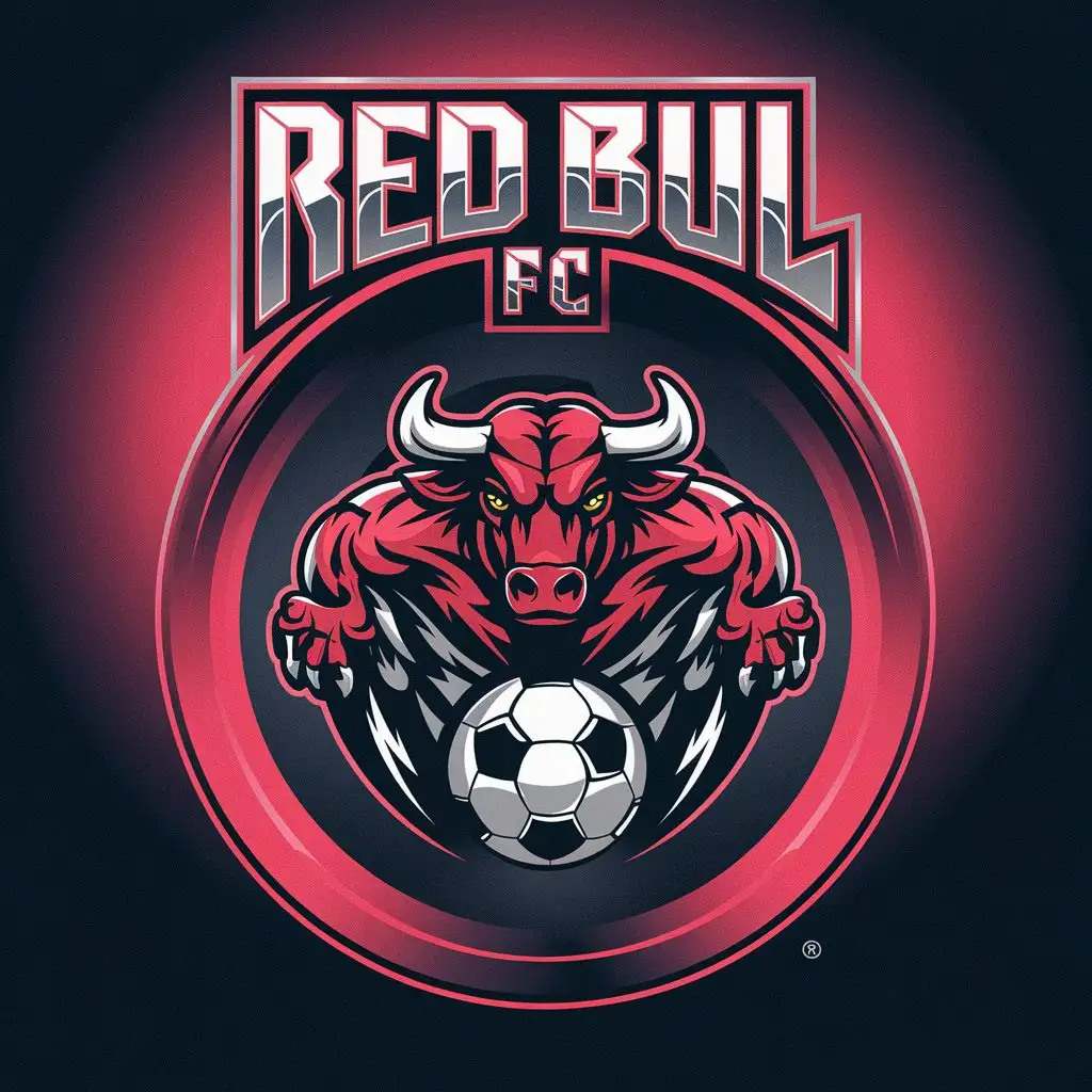 LOGO Design For Red Bull FC Intense Red Shield with Powerful Bull and Soccer Ball