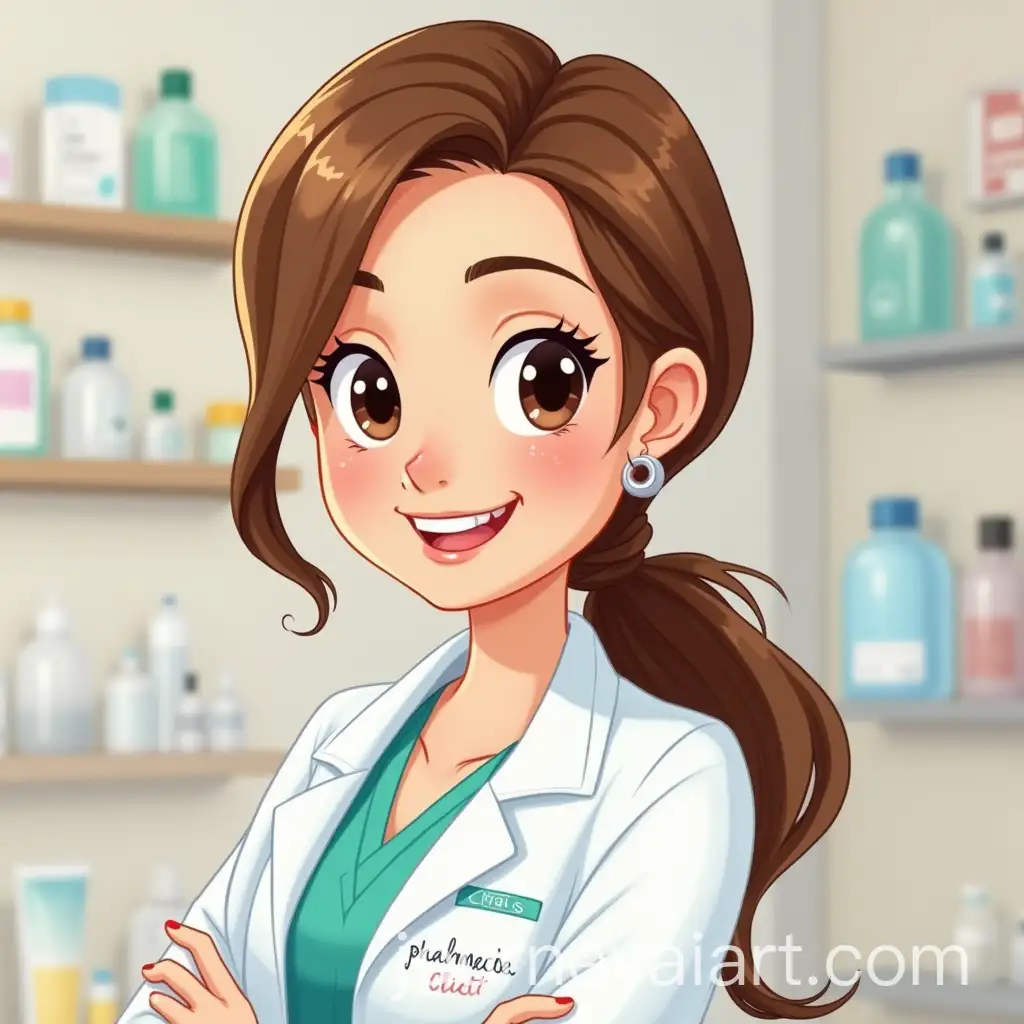 Cartoon-Character-Pharmacist-with-Brown-Hair-and-Blonde-Highlights