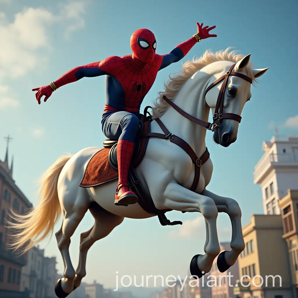 SpiderMan-Riding-White-Horse-in-Flight