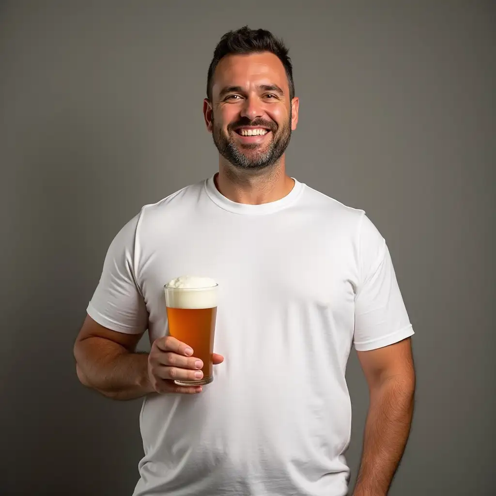Smiling-Man-with-Beer-Belly-Holding-a-Beer-in-a-White-TShirt