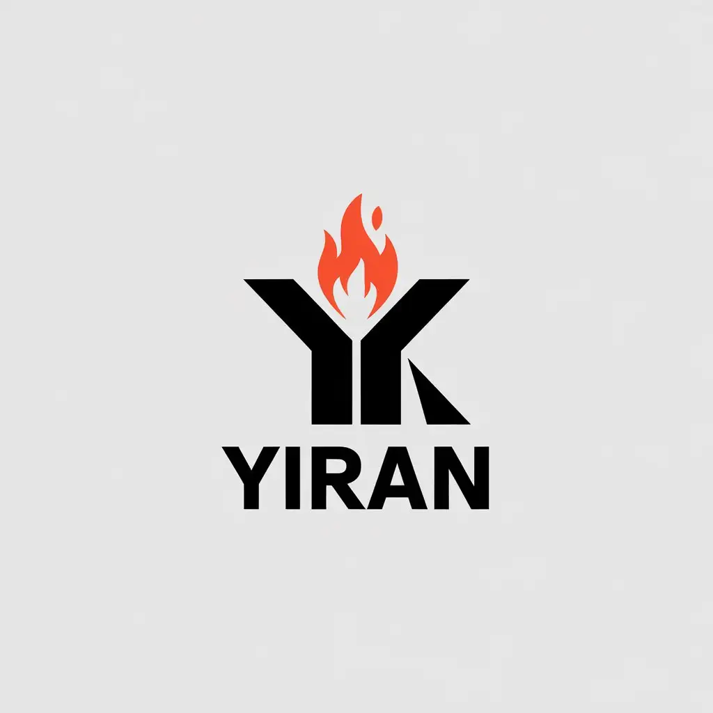 a vector logo design,with the text "YIRAN", main symbol:Letter Y, Letter R, Fire,Minimalistic,be used in media industry,clear background