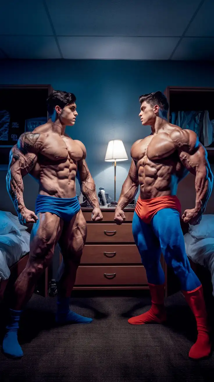 Two-Muscular-Heroes-Facing-Off-in-College-Dorm-Room-at-Night