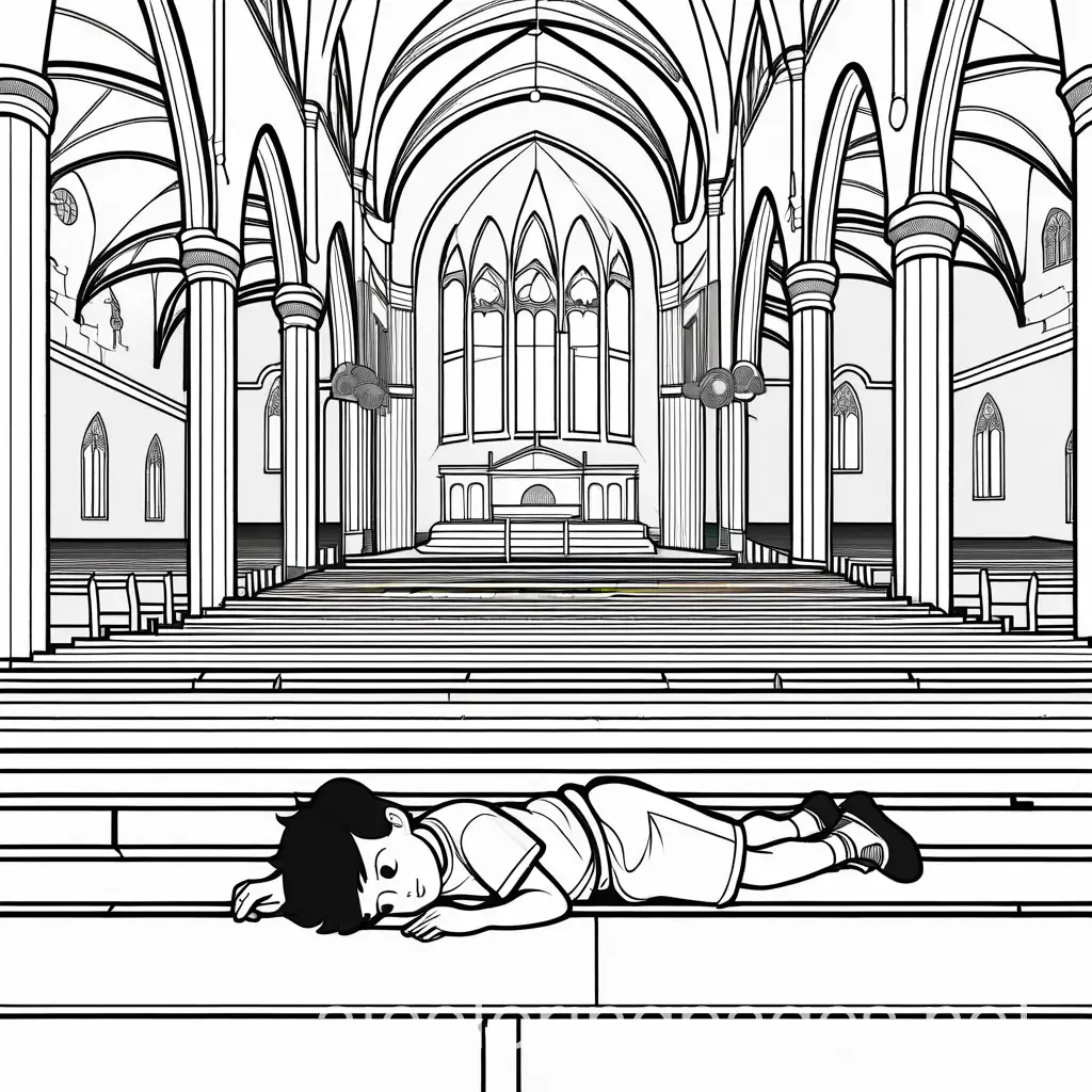 Boy-Resting-in-Abandoned-Church-Coloring-Page