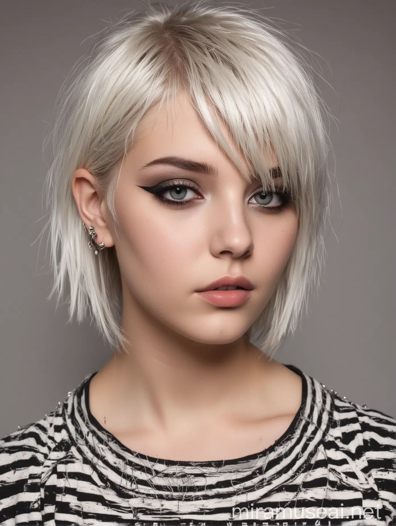 Punk Girl with White Bob Hairstyle and Smoky Eyes