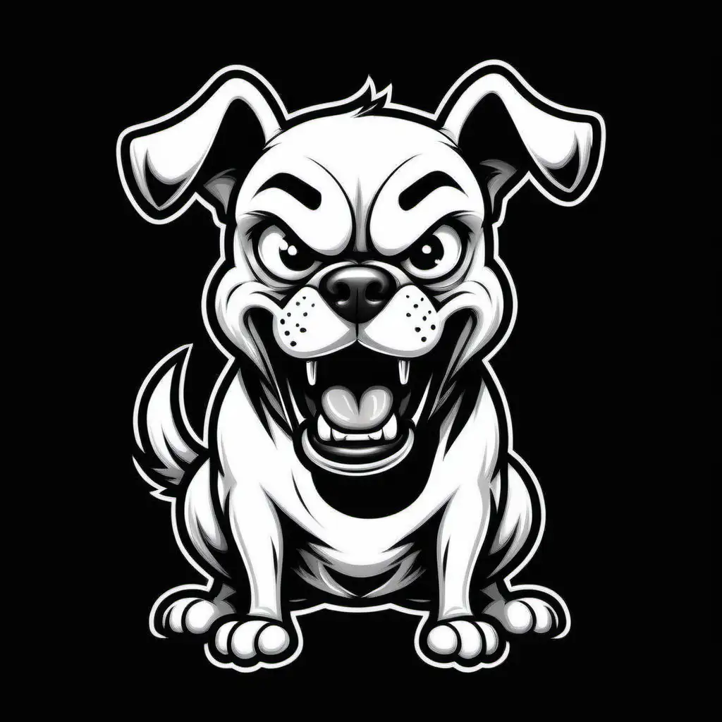 Comical Angry Dog Cartoon Character on Black Background