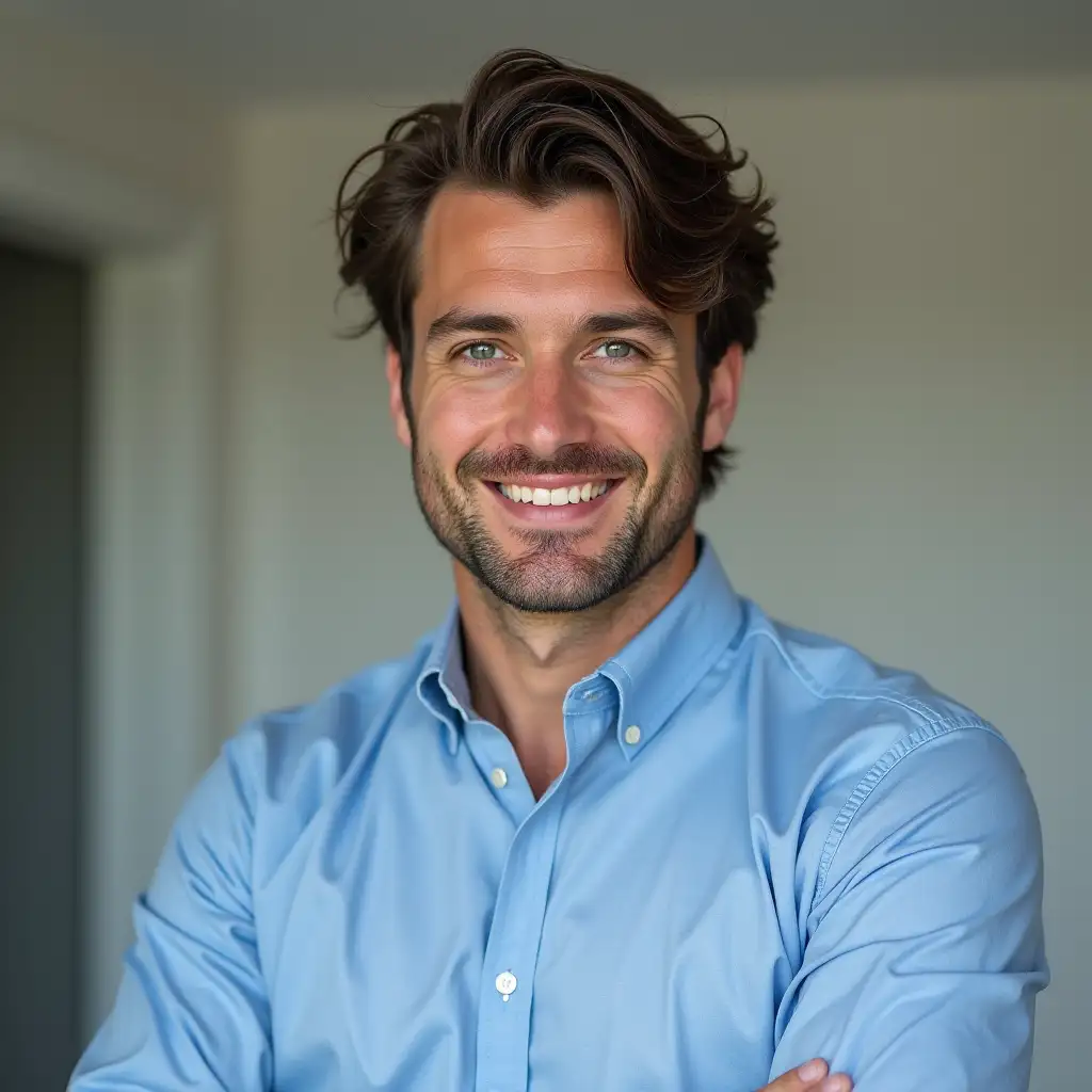 Caucasian Man in Blue Oxford Shirt