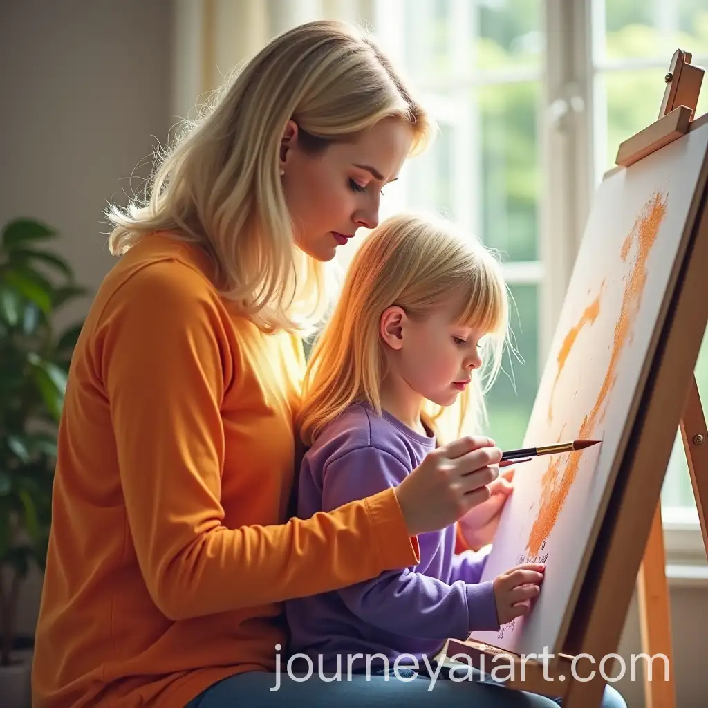 Mother-and-Child-Drawing-Together-on-an-Easel-with-Brushes