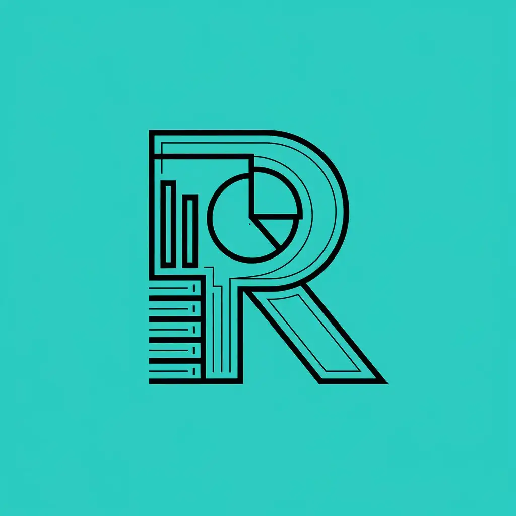 LOGO Design for R Turquoise Background with Pie Chart and Bar Graph Elements for Data Analysis Theme