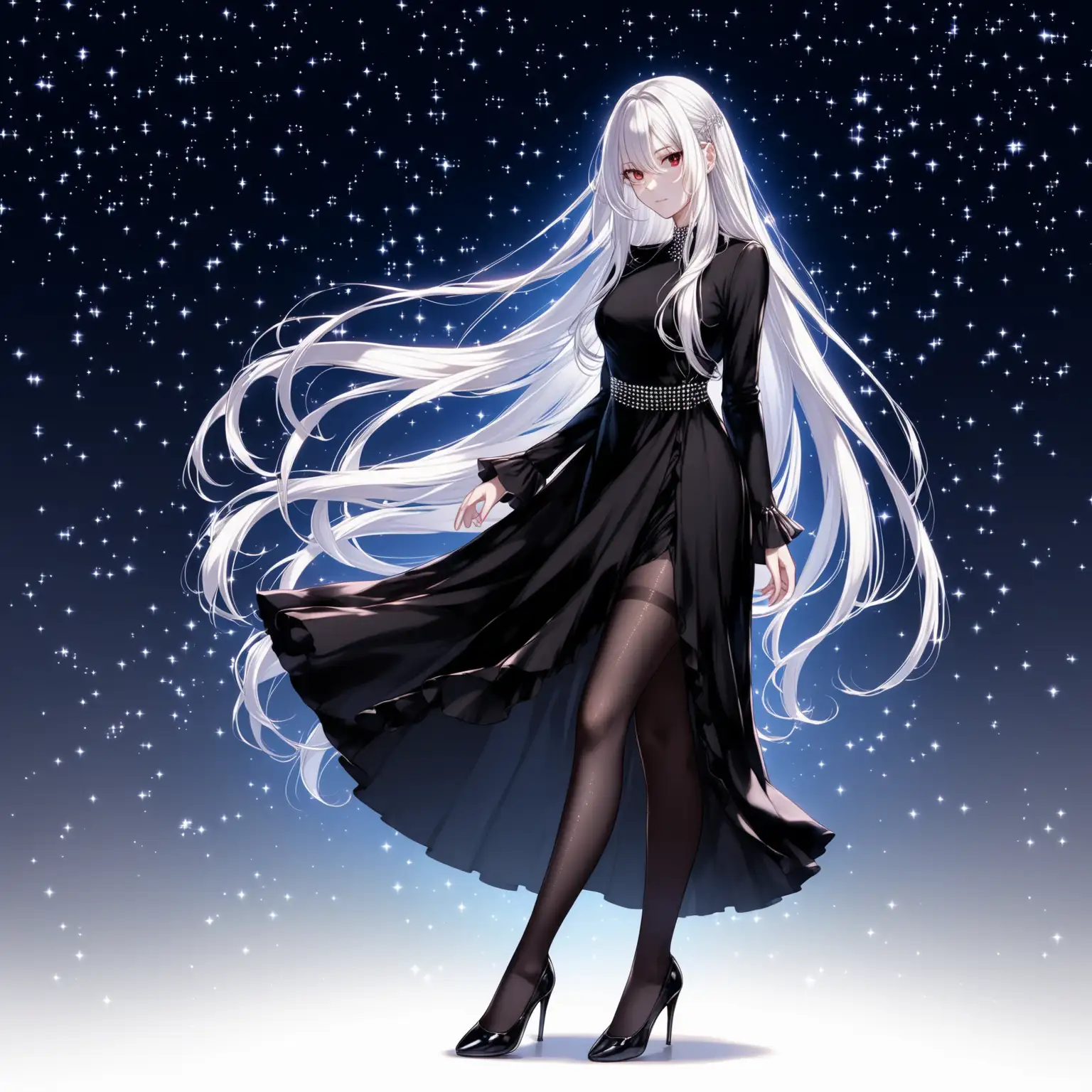 Elegant-Girl-in-Black-Dress-with-White-Hair-and-Red-Eyes