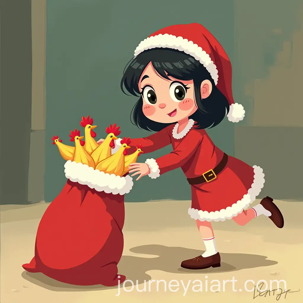 AI-Image-Prompt-ExpansionAnimated-Image-of-a-Girl-Stealing-Chickens-Using-a-Santa-Claus-Bag