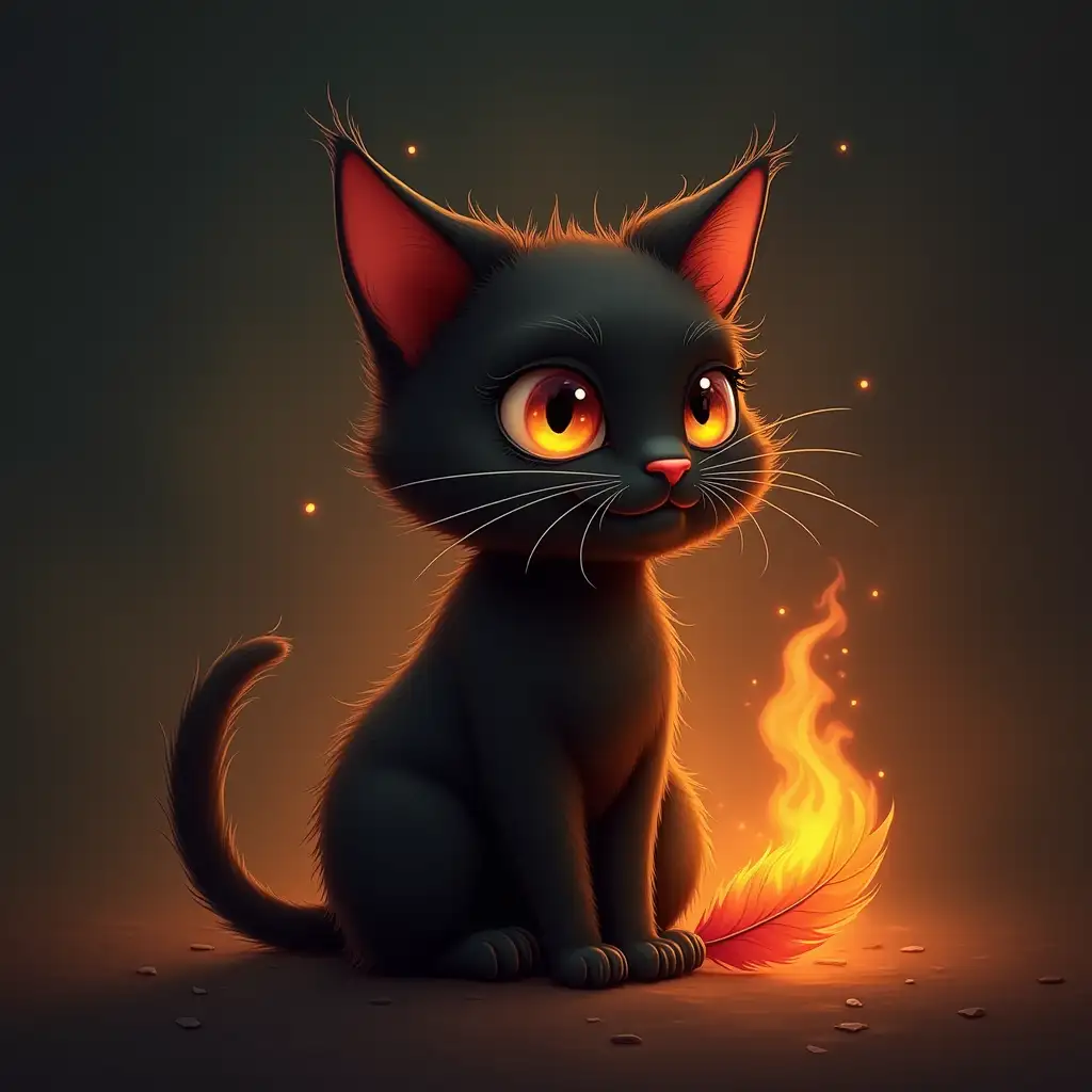 Little flame, black cat, feather