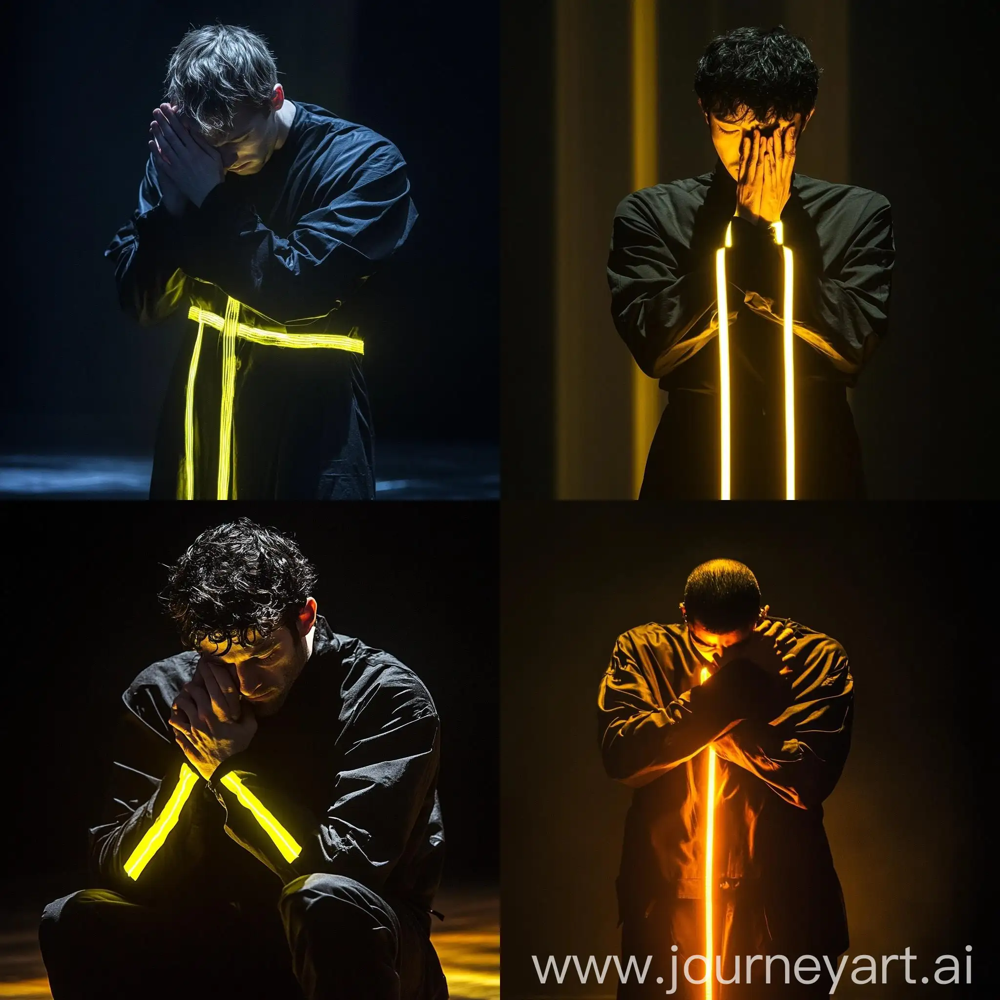 Dramatic-Stage-Performance-Man-in-Black-with-Neon-Stripe