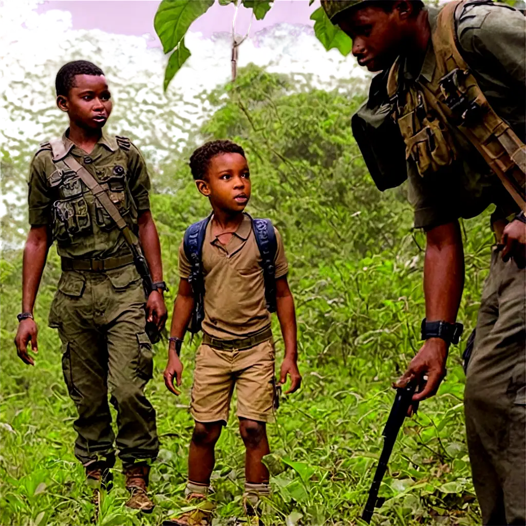 African-Boy-in-Jungle-PNG-Image-Child-Amidst-Adult-Soldiers