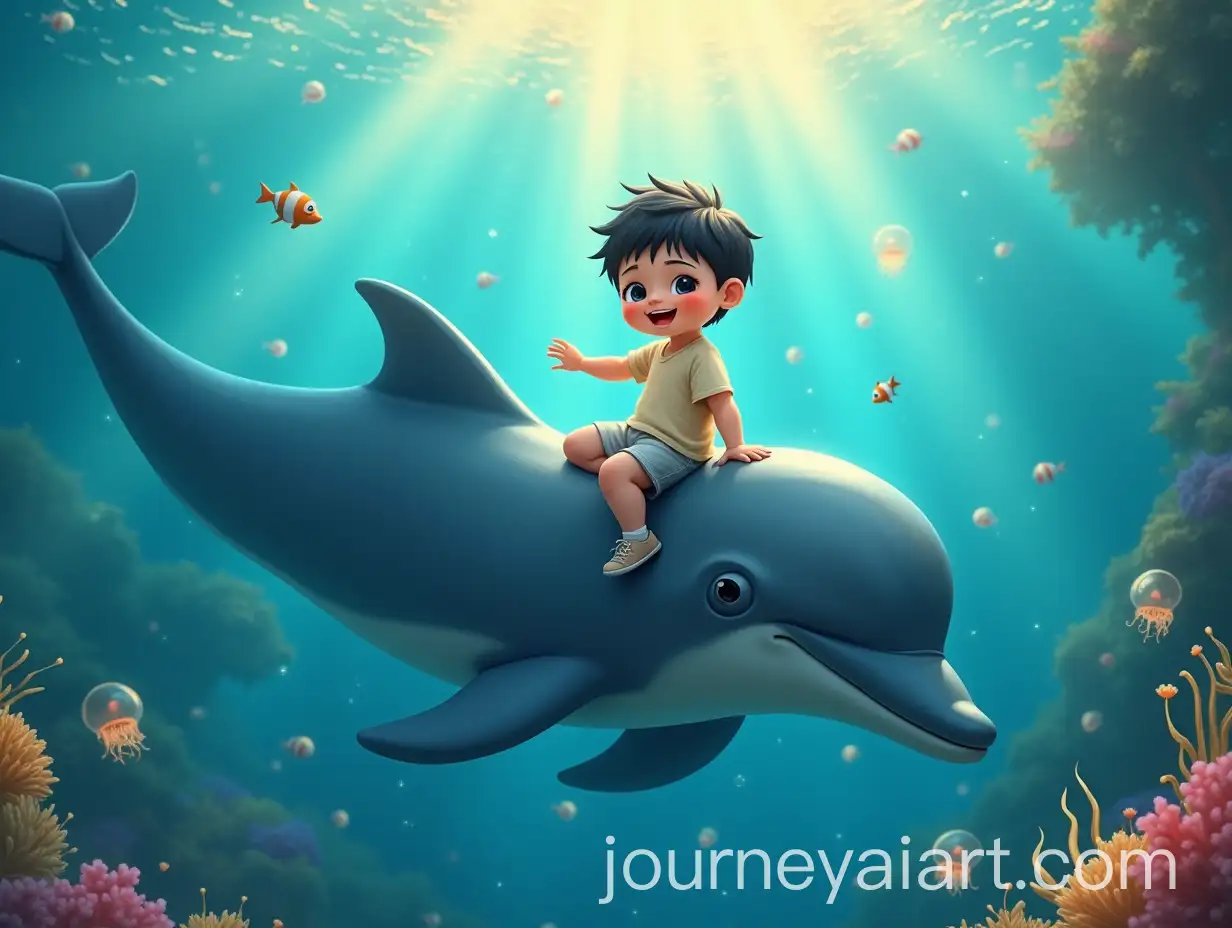 Divine-Baby-Boy-Joyfully-Riding-a-Giant-Dolphin-in-a-Magical-Ocean