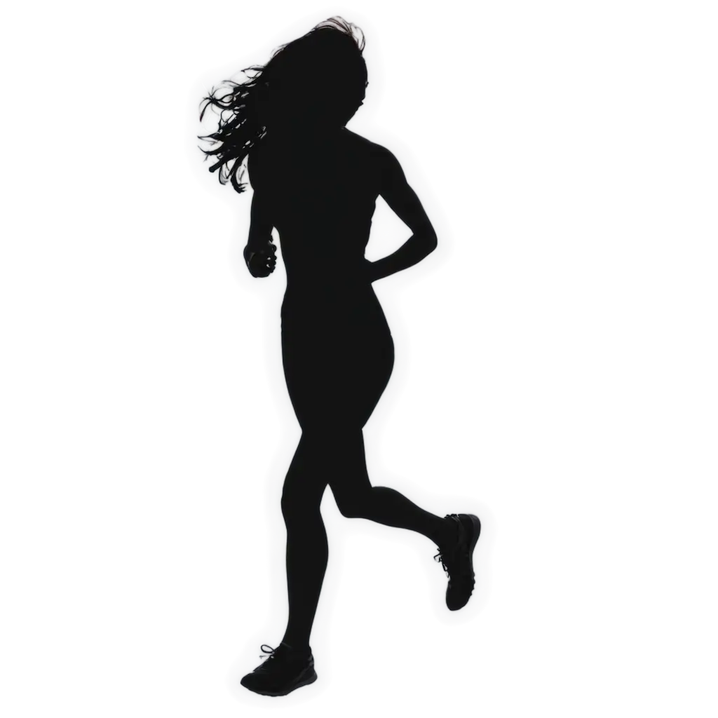 silhouette of a running woman to the right