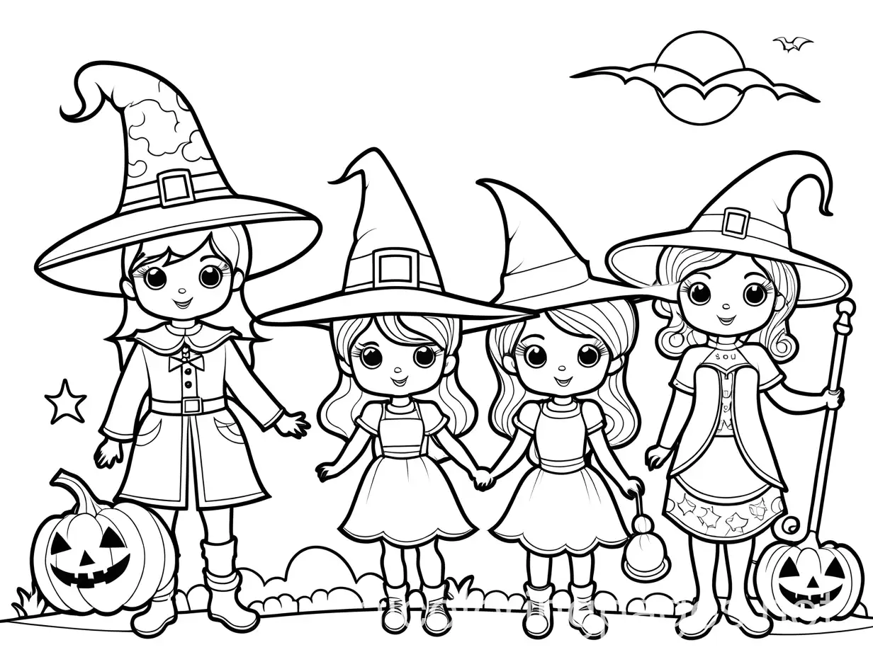 Children-in-Halloween-Costumes-Coloring-Page