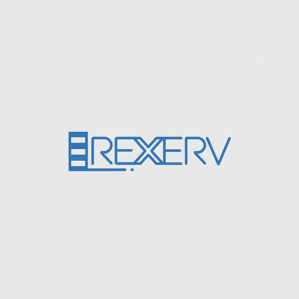 LOGO Design for ReXerv Minimalistic Office Space Illustration with Blue and Clear Background