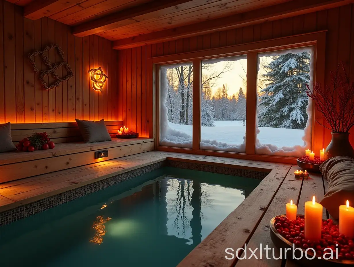 Nordic-Winter-Sauna-with-Runic-Symbols-and-Sunset-Ambiance