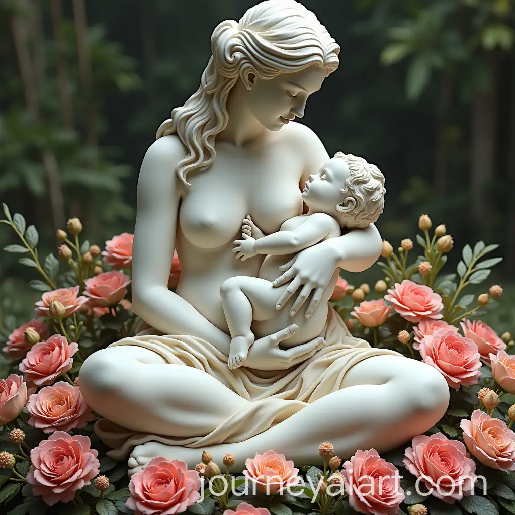Capo-di-Monte-Style-Sculpture-of-Mother-Breastfeeding-Baby-Surrounded-by-Beautiful-Flowers
