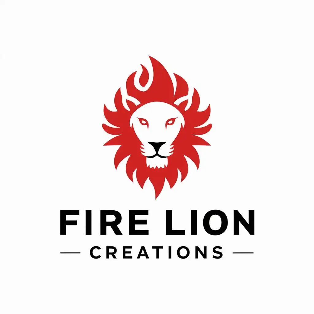 LOGO-Design-For-Fire-Lion-Creations-Modern-Vector-Logo-with-Lion-and-Fire-Elements