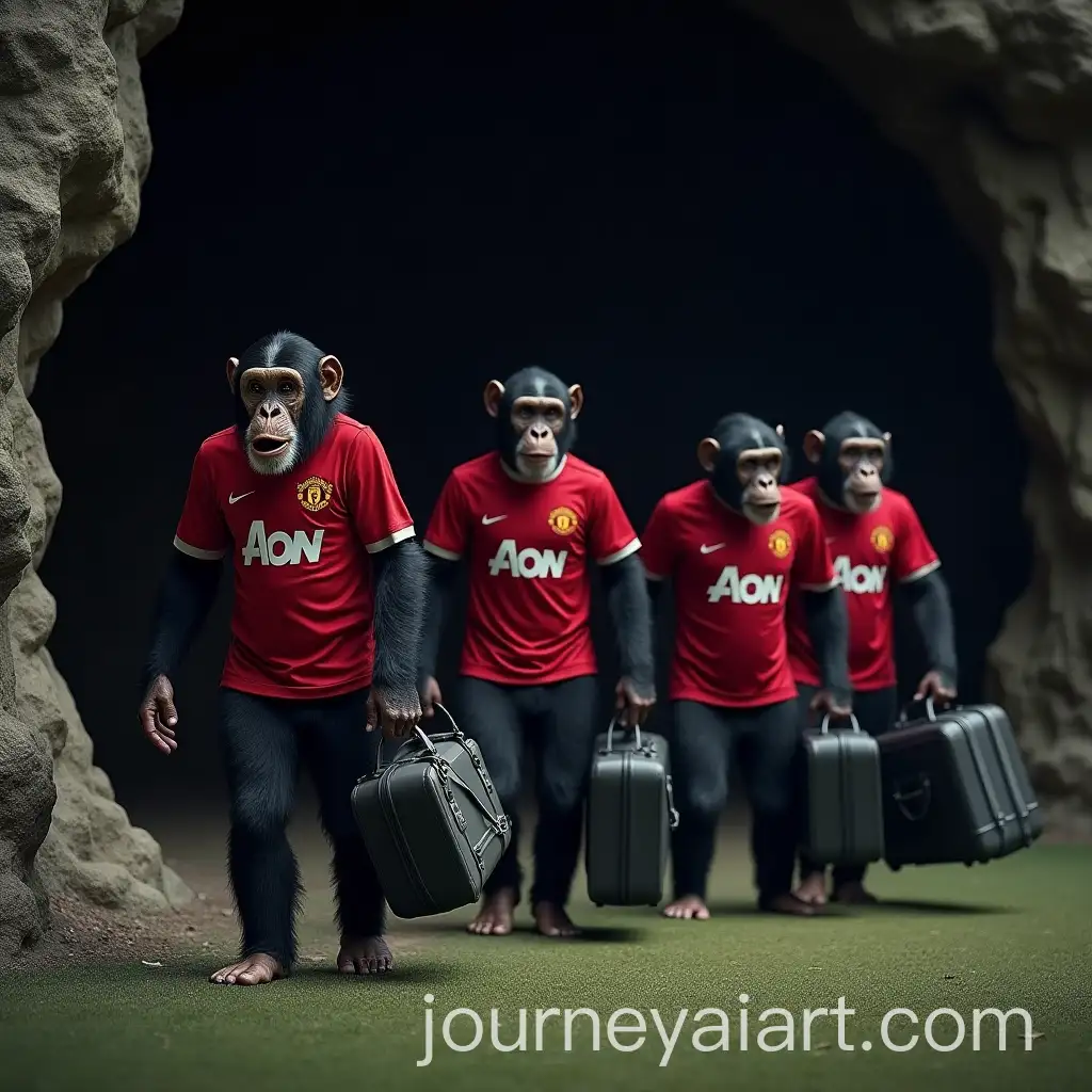Four-Chimpanzees-in-Manchester-UnitedAI-Art-Prompt-Expansion-Jerseys-Walking-Toward-Cave-Symbolizing-Exile